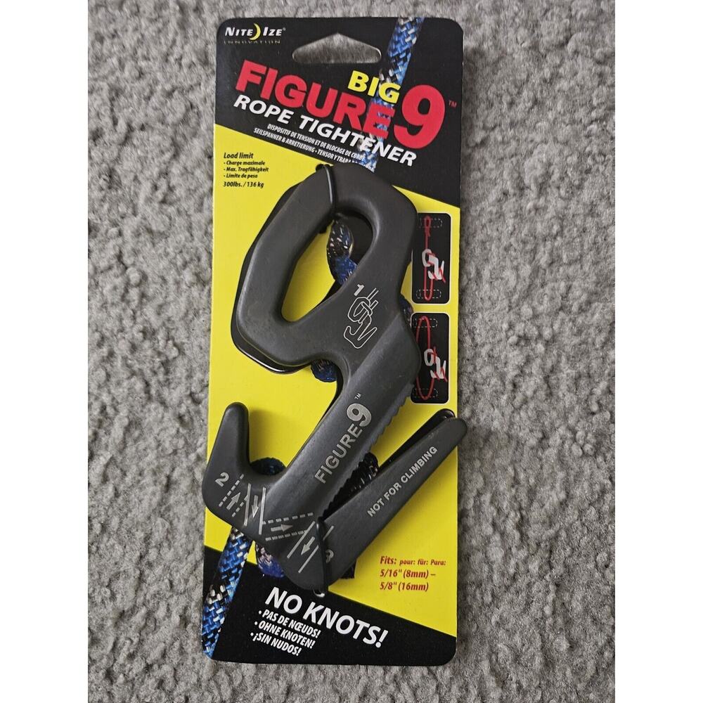 Nite Ize Figure 9 Rope Tightener Black New Camping Fishing Backyard